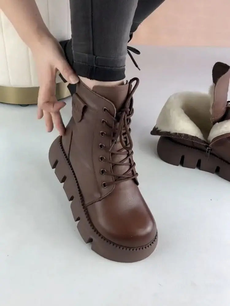 Snow Boots Womens Shoes 2025 New Boots Warm Wool Platform Shoes Thickened Cotton Shoes Cold Winter Round Toe Platform Boots