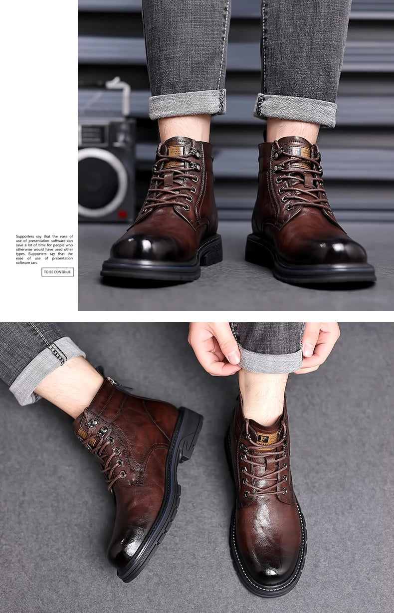 Leather Shoes Loafers Soft and Comfortable Ankle Boots Shoes for Men Wear-resistant All-match Mid-top Work Wear Fashion New