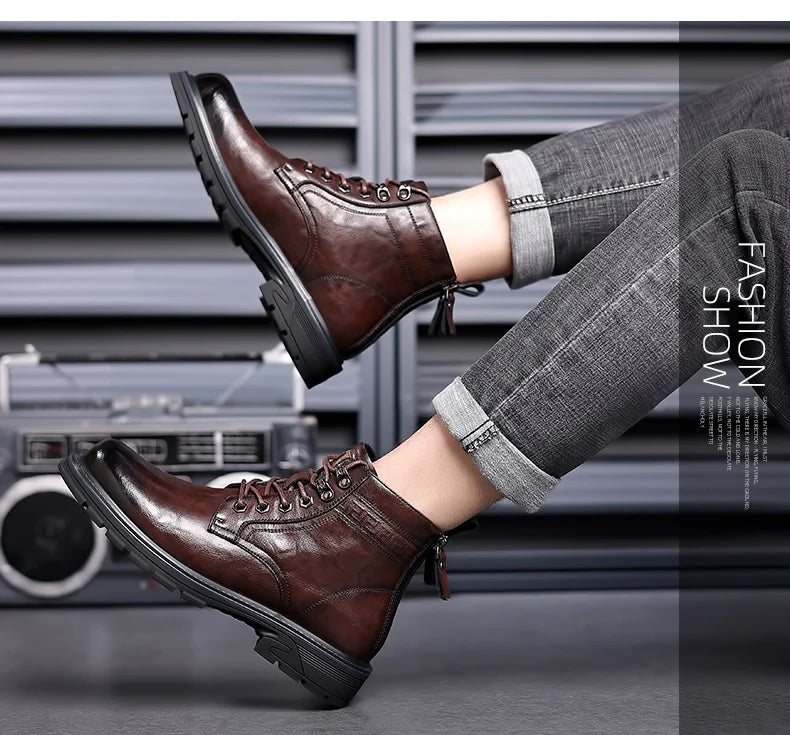 Leather Shoes Loafers Soft and Comfortable Ankle Boots Shoes for Men Wear-resistant All-match Mid-top Work Wear Fashion New
