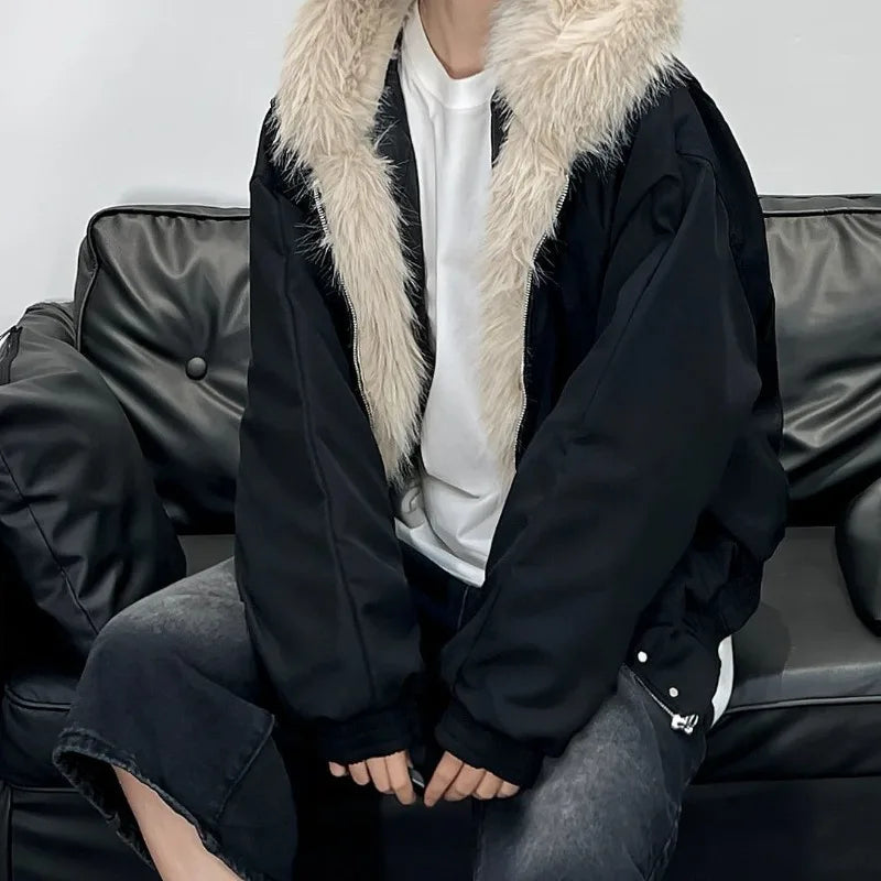 Winter Warm Jacket 2025 New High Street Fur Collar Hooded Women's American High-end Sense Versatile Korean Version Coat Trend