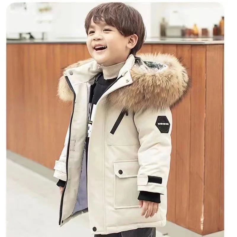 Winter Warm Down Jacket Toddles Learning to Walk Hooded Boys' Pie Overcomes Girls' Clothing Outdoor Thick Wool Collar Jacket