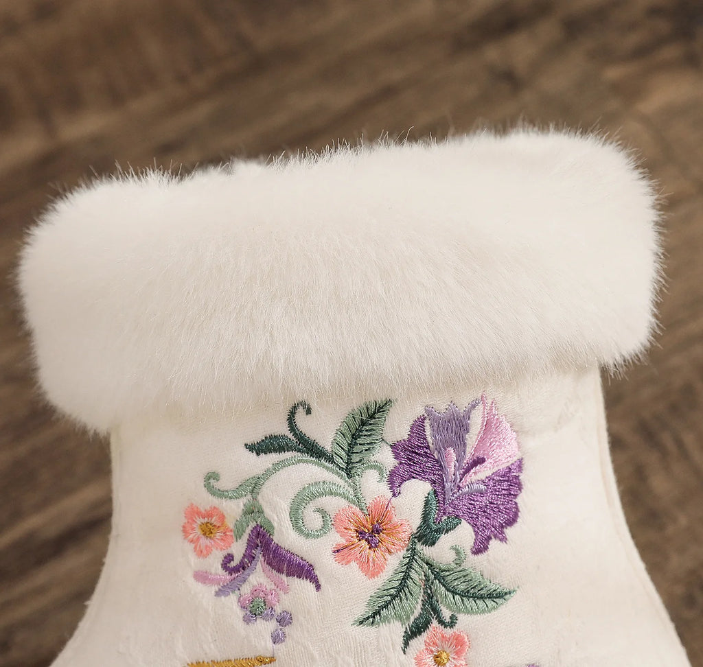 Fashion Winter Boots Women's Shoes Ethnic Style Embroidered Short Boots Women Warm Snow Shoes Female Antiquity Dance Flat Boot