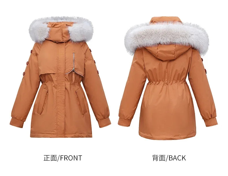CJFHJE Parkas Winter Jackets Women Chaquetas Para Mujeres Waist Big Fur Collar Warm Down Jacket Outdoor Coat Abrigos De Plumas
