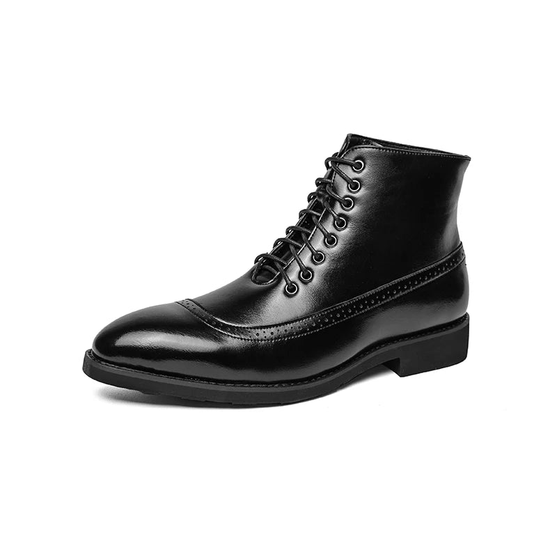 Winter Trend High Top Workwear Shoes Tips Thick Soles for Men's Business Dress Shoes British Style Men's Leather Ankle Boots