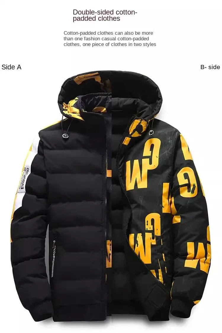 Men Autumn Winter Cotton Jacket Warm Comfortable Padded Thickened Down Jacket 2025 New Double-Sided Clothes Removable Cap M-6XL