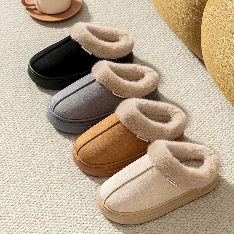 Winter Men Slippers Fur Warm Comfort Breathable Indoor Outdoor Non-slip Couple Fashion Snow Boots Casual Home Shoes