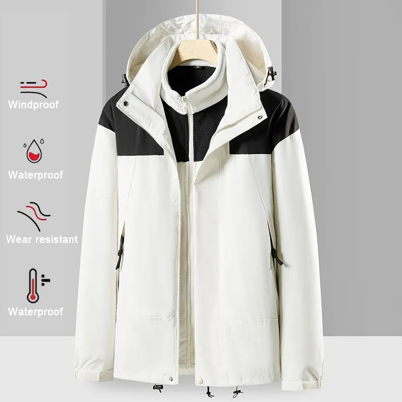 Winter Hiking Jackets Warm Windbreaker Outerwear Waterproof Windproof Jacket Men Skiing Camping Women Coats Hooded Fleece Jacket