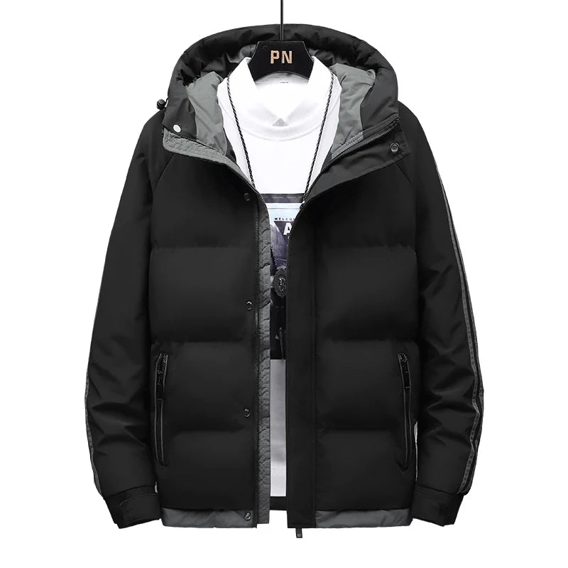 Men's Winter Warm Padded Jacket with Hood Casual Thickened Coat for Autumn Winter Outdoor Windproof Warm Outerwear