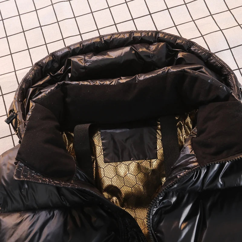 Winter Warm Jacket Men's Trendy Brand Black Gold Bright Waterproof Warm Parka Short Casual Down Cotton Padded Coat man padded