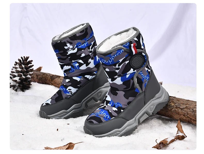 Winter Children Casual Shoes Girls Non-slip Warm Fur Snow Boots Boys Tactical Sneakers Kids Outdoor Footwear Padded Boots Female