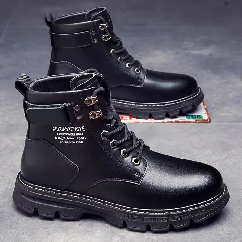 New Motorcycle and Ankle Boots Waterproof Boots Men Leather Shoes Men Casual Boot Bota Masculina Men's High-top Fashion Shoes