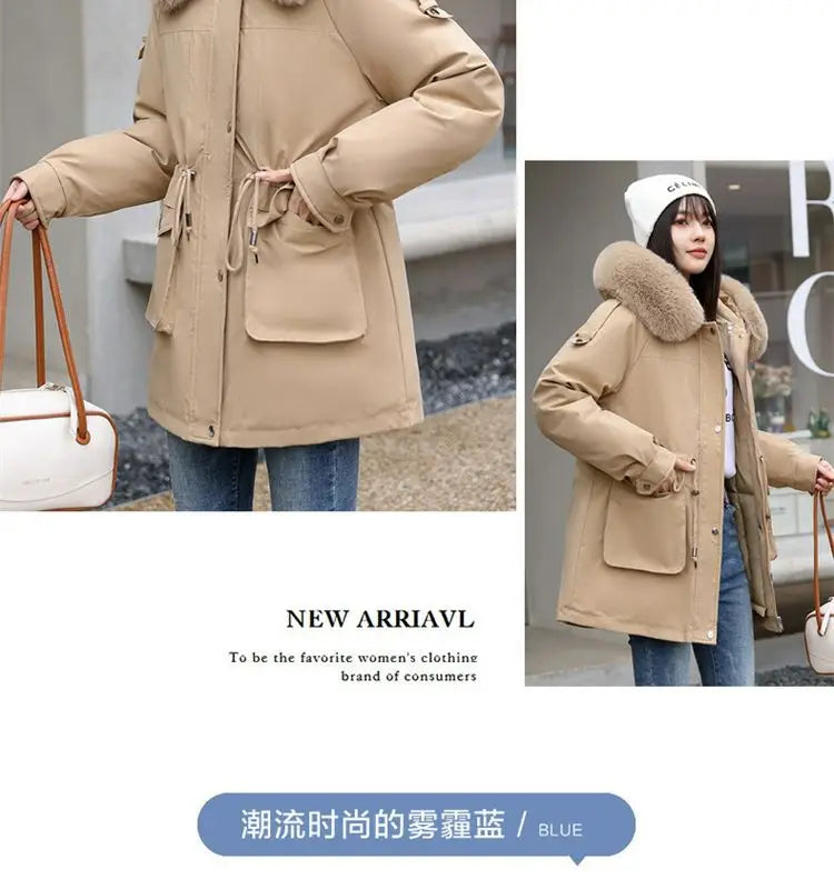 Winter Coat 2024 New Thicken Parker Women's Warm Detachable Inner Down Cotton Jacket Female Loose Warm Hooded Parkas Overcoat