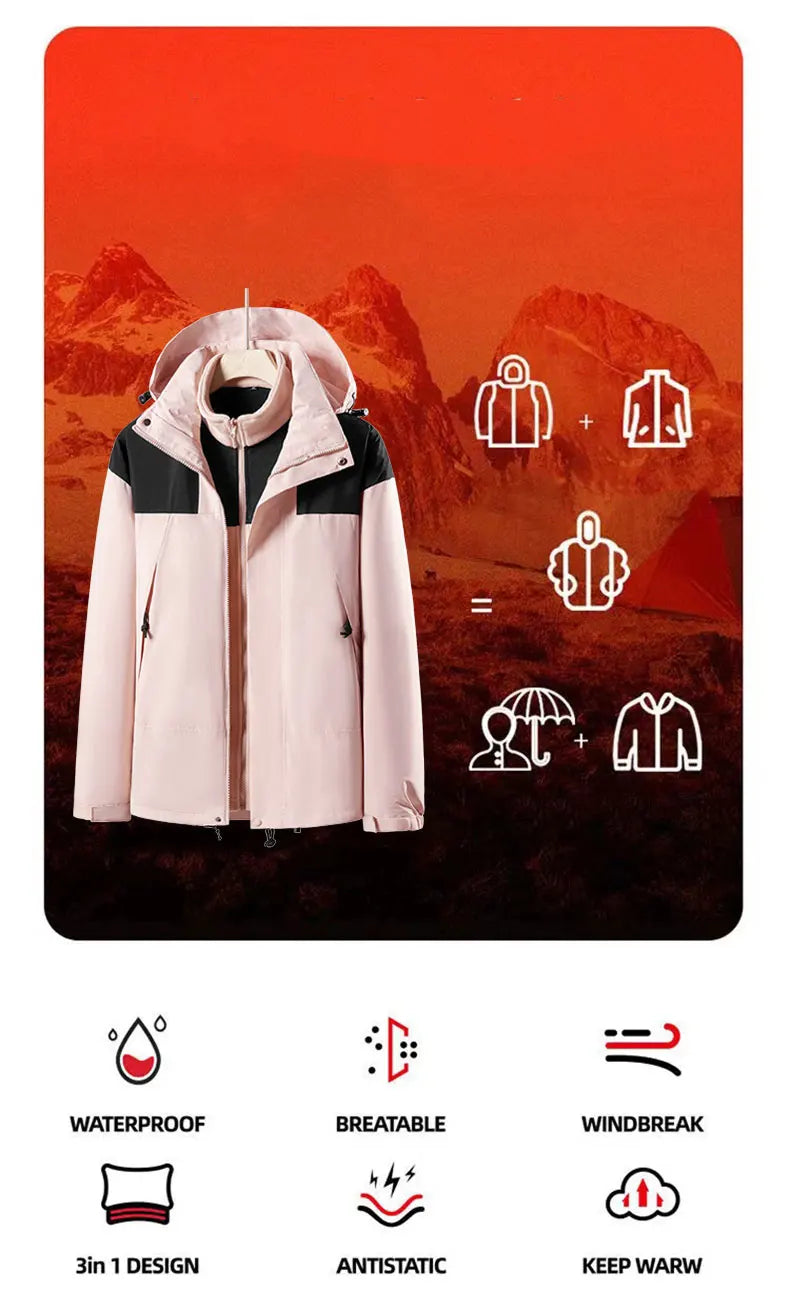 Winter Hiking Jackets Warm Windbreaker Outerwear Waterproof Windproof Jacket Men Skiing Camping Women Coats Hooded Fleece Jacket