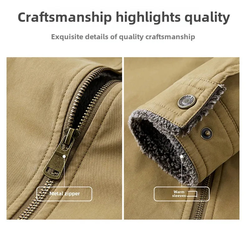 Autumn Winter Men's Jacket High Quality Clothing Thick Sheep Fur Collar Velvet Windproof Coat Male Casual Soft Fleece Warm Parka