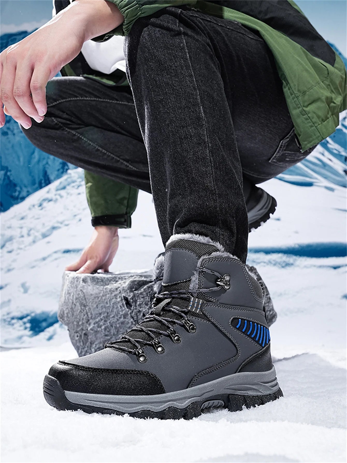 Mens Winter Snow Boots Durable Slip-resistant Windproof High-Top Sneakers Warm Comfortable Casual Shoes for Outdoor Activities