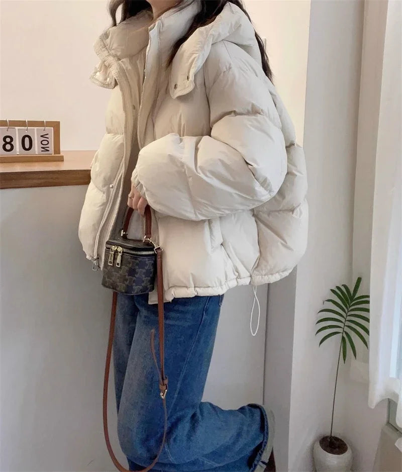 Women Korean Cotton Parkas Hooded Winter Oversize Coat Thick Warm Loose Puffer Jacket Female Solid Fashion Zipper Outwear