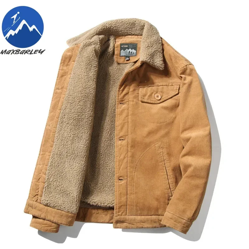 High Quality 2024 Jackets Men's Winter Plus Velvet Jacket Corduroy Tooling Casual Parka Korean Fashion Solid Color Cotton Jacket