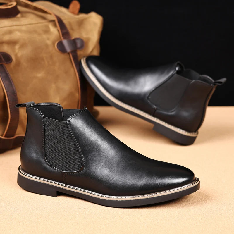 YRZL 39~47 Men Chelsea Boots Brand Retro Comfortable PU Leather Ankle Boots Men 2025 Fashion Black Brown Mens Boots