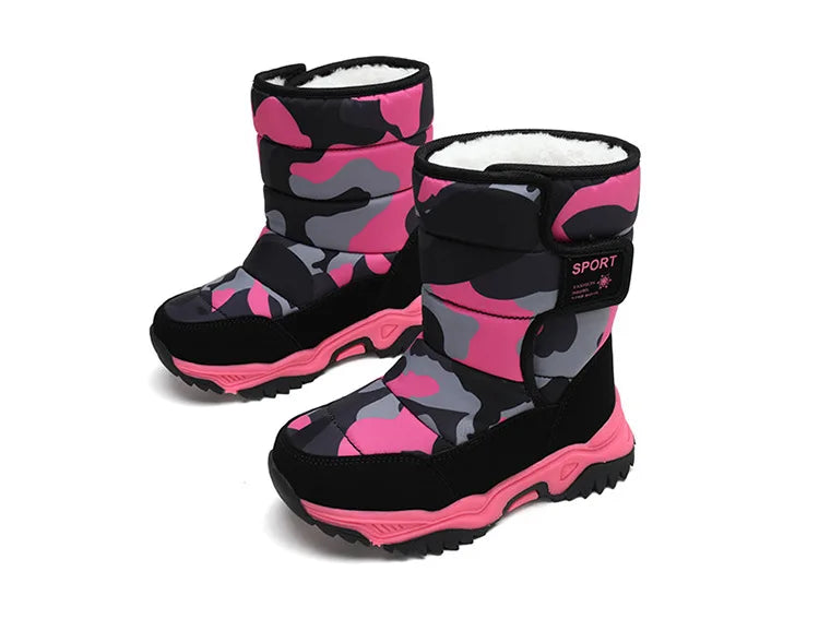Outdoor Sport Cotton Shoes Child Footwear Fashion Waterproof Kids High Plush Boots Children Winter Boots Boys Girls Snow Boots