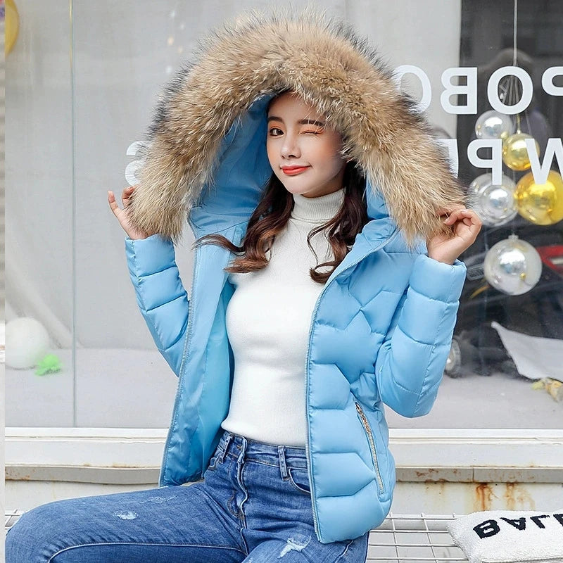 Autumn Winter Women Short Cotton Coat 2025 New Women Cotton Coat Large Fur Collar Parkas Large Size Women'S Cotton Padded Jacket
