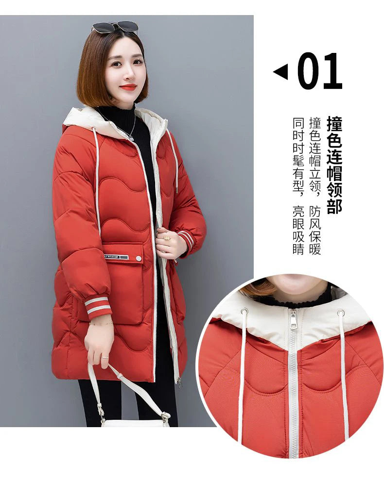 Long Winter Jacket Women Down Cotton Coats 2024 New Cotton Padded Puffer Parka Coat Women Hooded Outwear Thicken Warm Jacket 4XL
