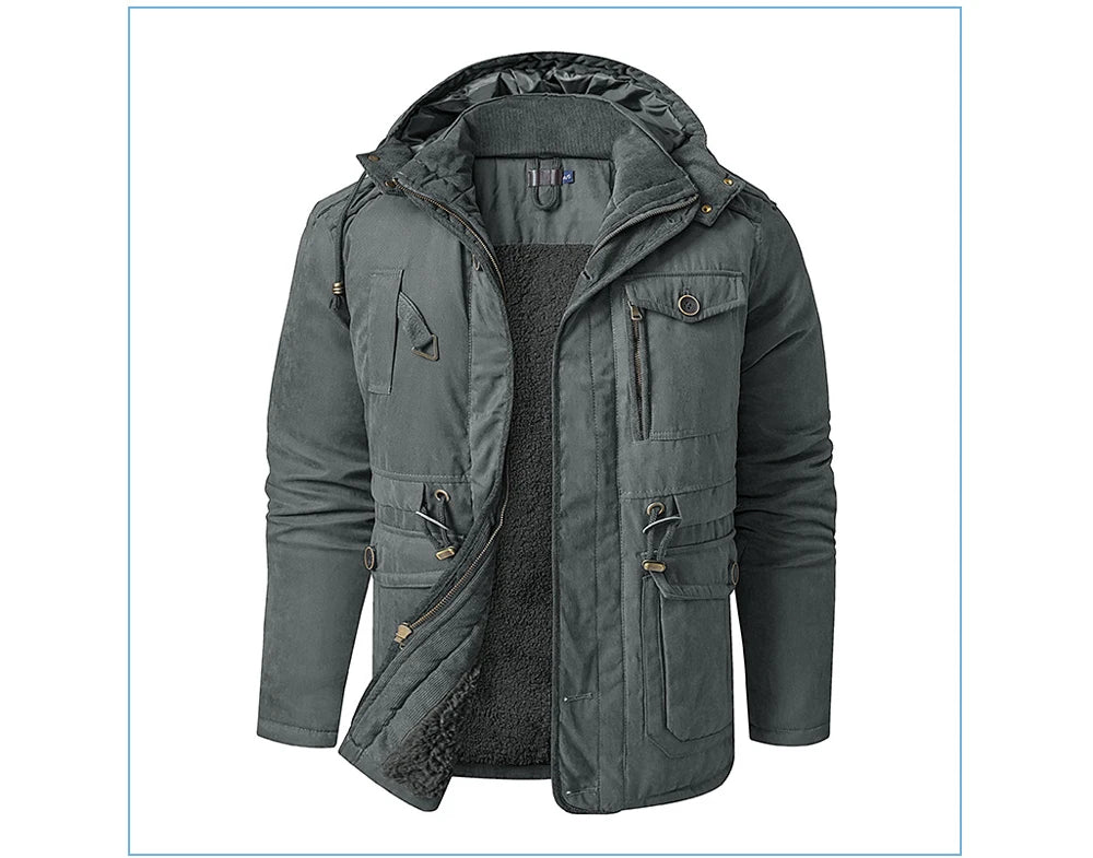 Winter Mens Fleece Warm Jackets Fashion Men Thicken Thermal Tactical Hooded Coats Men Outdoor Multi-pocket Windbreaker Jacket
