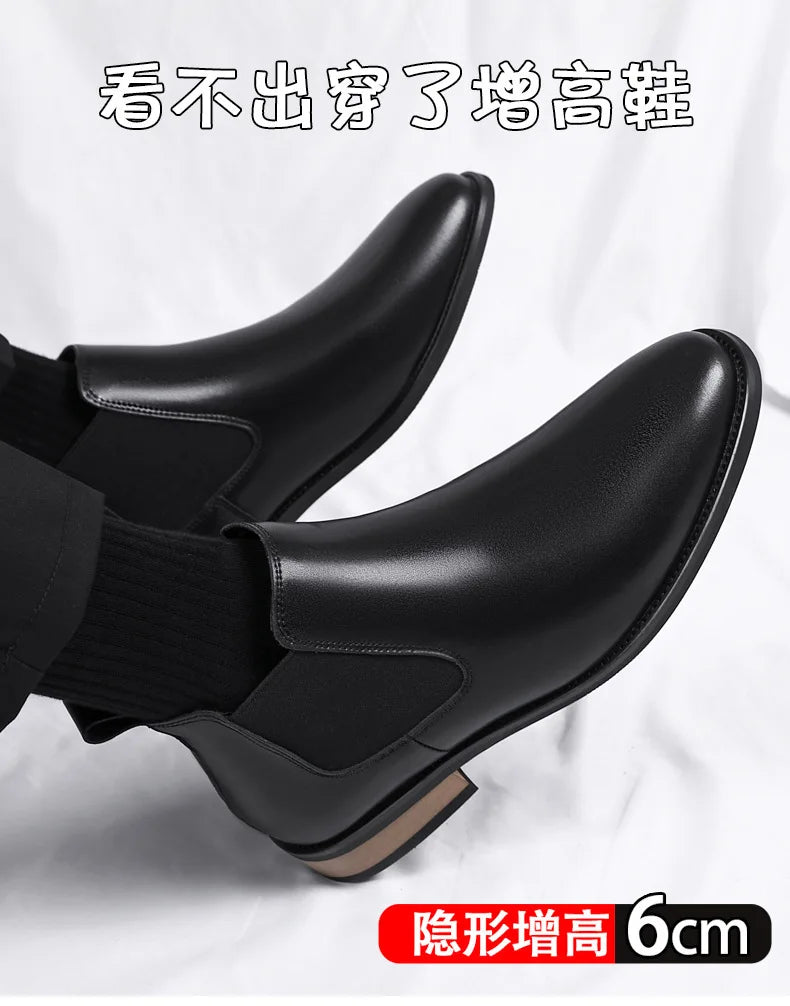 Winter New Men's Boots Genuine Leather Luxury Chelsea Boots Hidden Heels 6CM Height Increasing Shoes Man Outdoor Keep Warm Boots