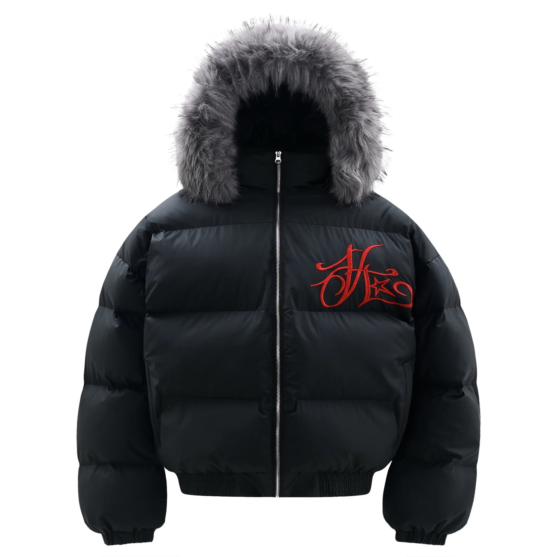 Winter Jacket Men Women Loose Thick Warm Bomber Cotton Hooded Coat Detachable Fur Collar Embroidered Design Outdoor Windproof