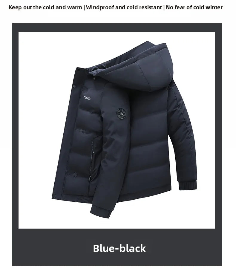 Men's Autumn Winter Quilted Parka Jacket with Thickened Lining – Hooded Standing Collar Windbreaker Coat for Middle-Aged Warmth