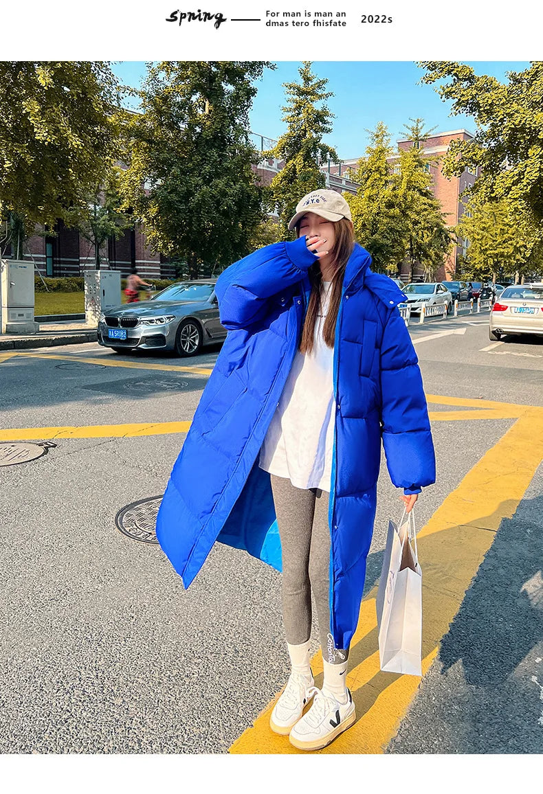 Vielleicht 2025 Korean Jacket Women Winter X-long Parkas Solid Hooded Thicken Warm Female Snow Wear Coat Padded Loose Clothes