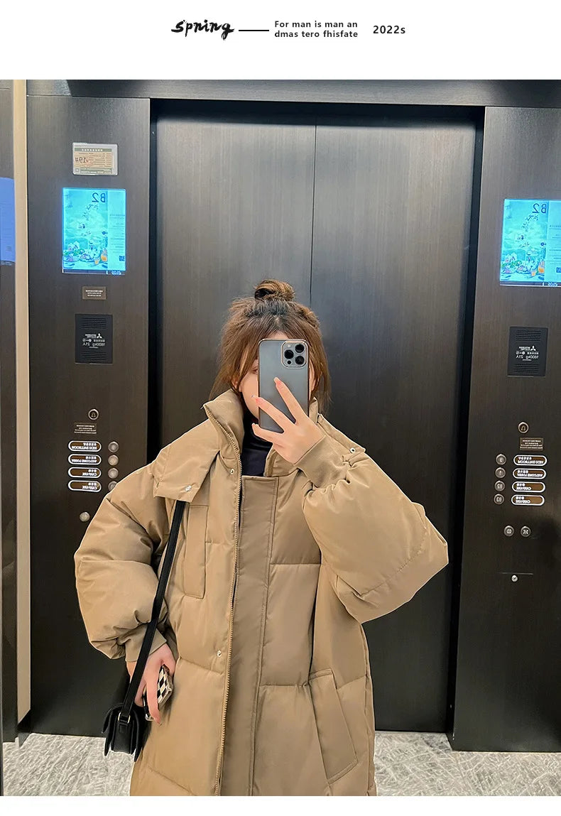 Vielleicht 2025 Korean Jacket Women Winter X-long Parkas Solid Hooded Thicken Warm Female Snow Wear Coat Padded Loose Clothes