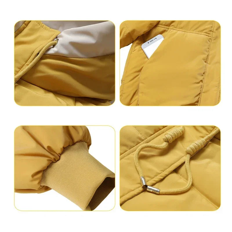 Women's Winter Jacket Cotton Padded Short Coat Ladies Students Long Sleeved Hooded Warm Outwear