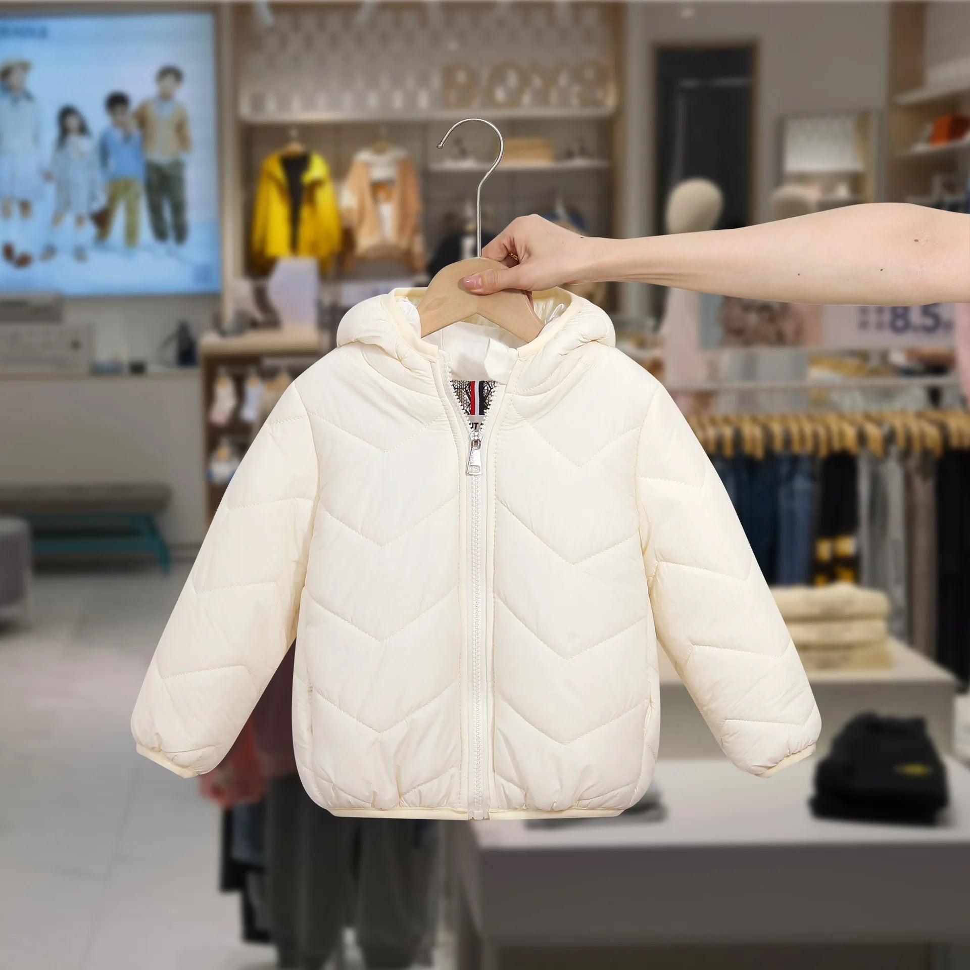 Winter Children's Jacket Girl 0-7Y Kids Boy Lightweight Hooded Padded Jacket Chevron Quilted Warm Down Cotton Coat Outerwear