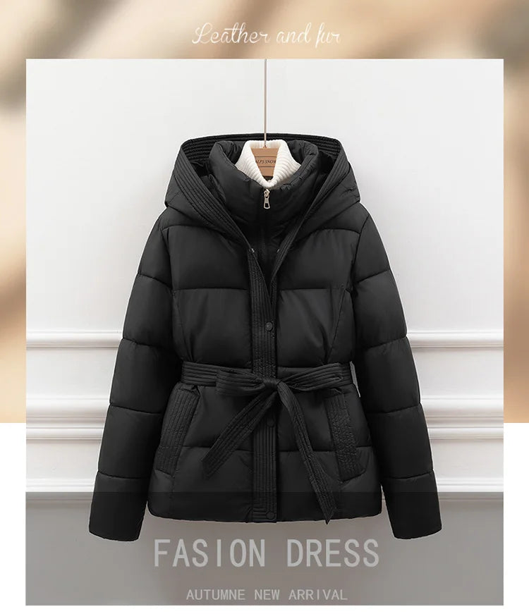 Slimming ort down Cotton Jaet Women's Thiened Winter Coat with Hood Dstring Waist Sli Outerwear for Ladies