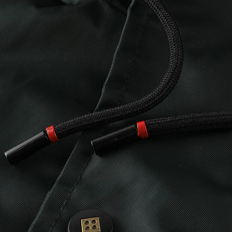 Winter Men's Black Padded Jacket Removable Hood Durable Windproof Fabric Embroidery Decorative Side Pockets Sleeve Zipper