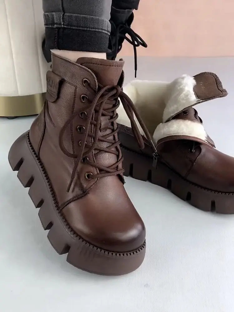 Snow Boots Womens Shoes 2025 New Boots Warm Wool Platform Shoes Thickened Cotton Shoes Cold Winter Round Toe Platform Boots