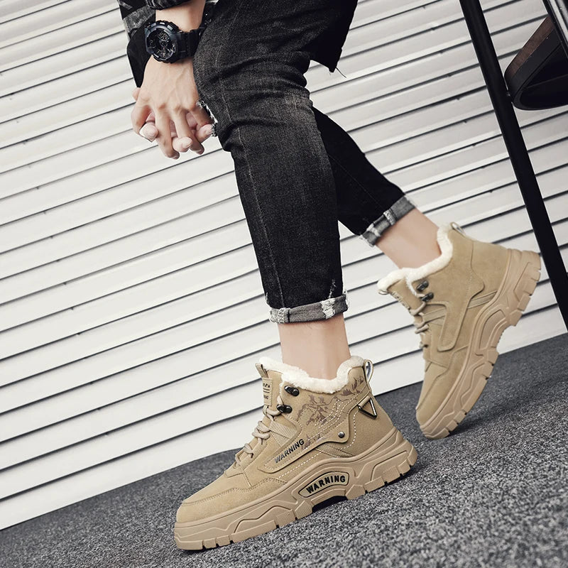 Men's boots winter new warm and velvet cotton boots non-slip comfortable casual boots fashion youth Joker outdoor high-top boots