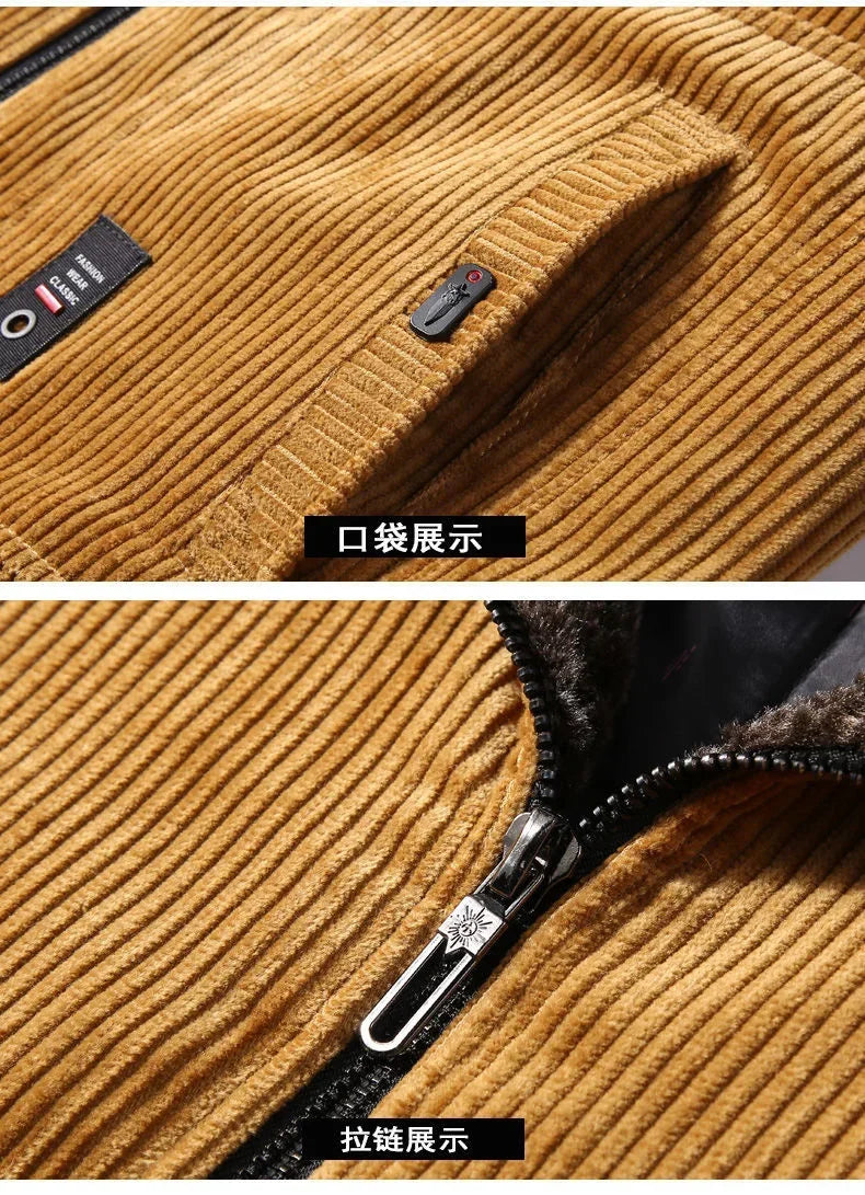LIBIELIY Male Thermal Windbreaker Plus Size Men's Warm Winter Corduroy Jackets And Coats Fur Collar Winter Casual Jacket Outwear
