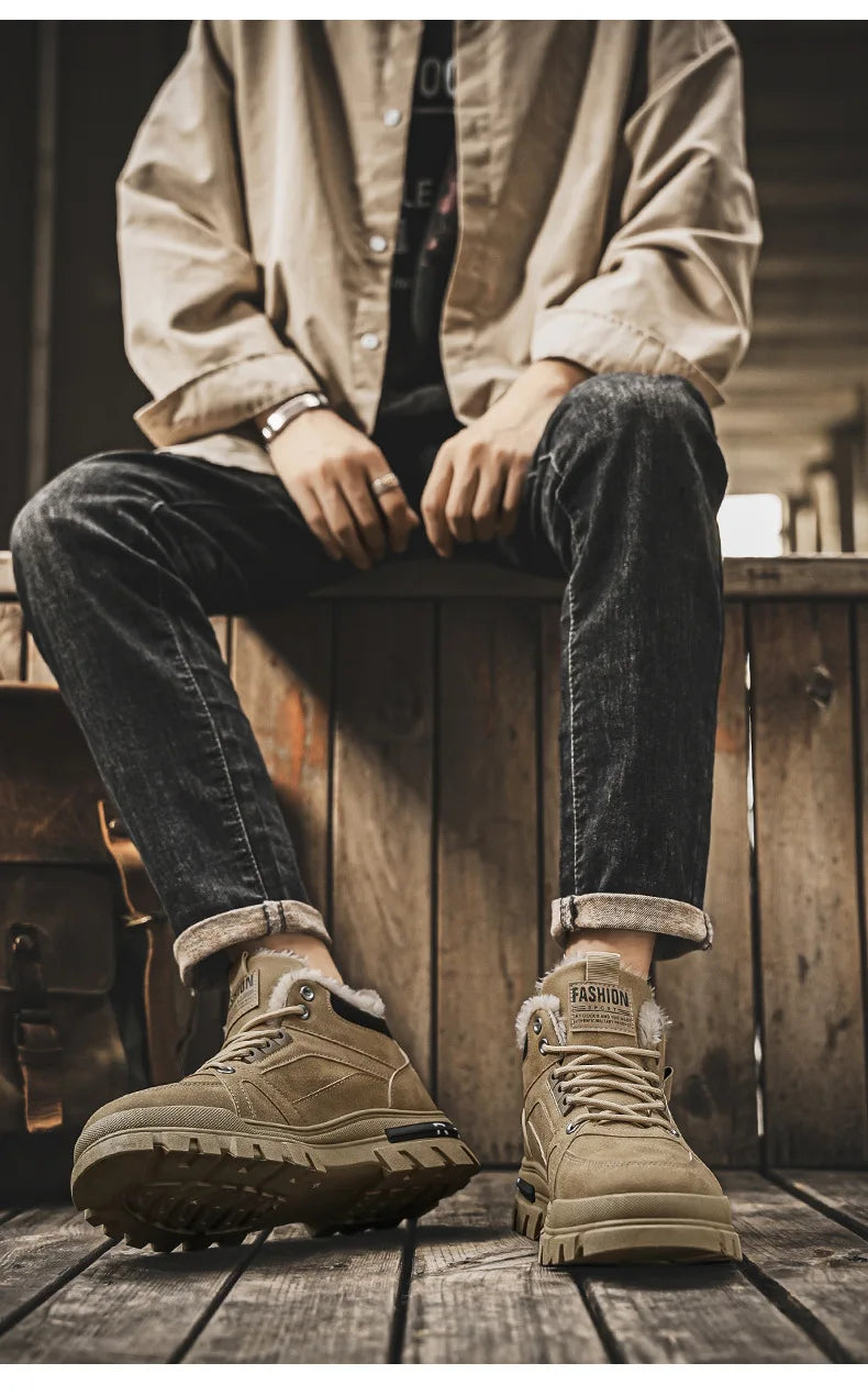 Winter Sneakers Men's New Warm Cotton Boots with Thick Soles Versatile Snow Anti Slip Outdoor Leisure Hiking Cotton Shoes Botas