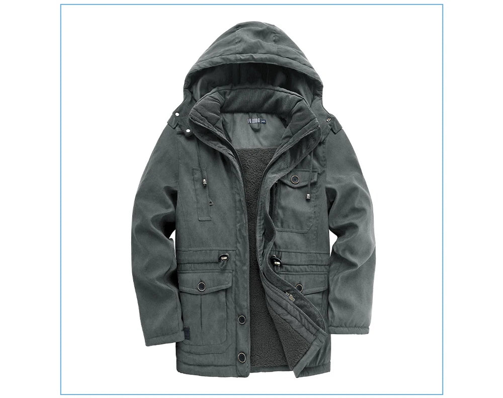 Winter Mens Fleece Warm Jackets Fashion Men Thicken Thermal Tactical Hooded Coats Men Outdoor Multi-pocket Windbreaker Jacket
