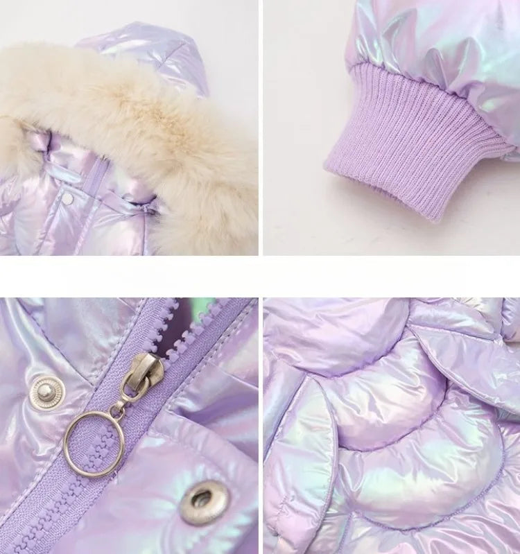 Winter Girls Down Jacket with Faux Fur Lining - Thermal Insulation Windproof Stain Resistant Coat for Medium To Large Kids