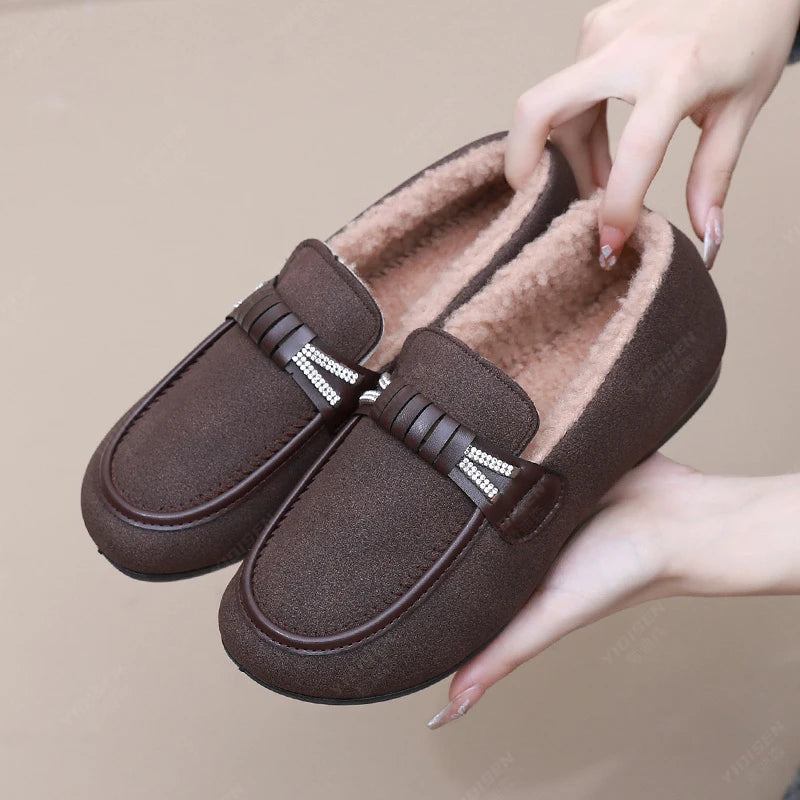 Women Winter Casual Shoes New Soft Flat Non-slip Loafers Fashion Comfort Warm Plush Slip on Female Cotton Shoes