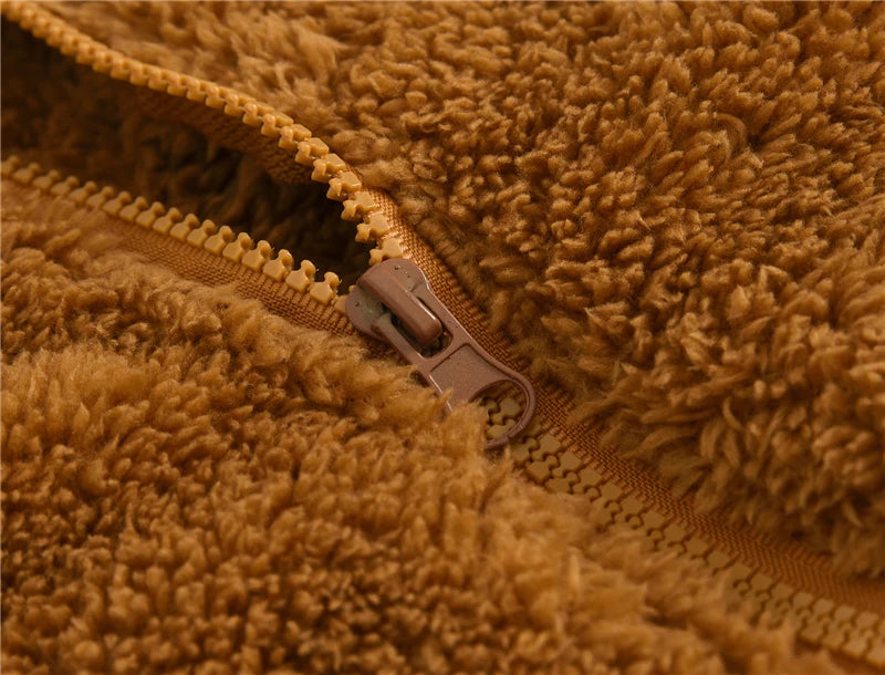 Girls woolen hooded coat solid color zipper coat children's winter clothes