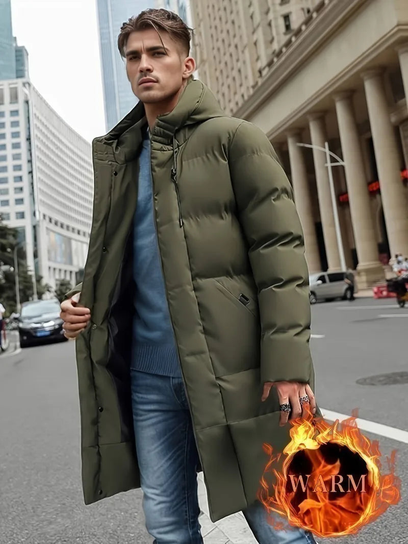 Men's Winter Jacket Hooded Full-Zip -Padded - Windproof Coat with Full-Length Zipper- Cold Weather Outdoor Clothing for Skiing