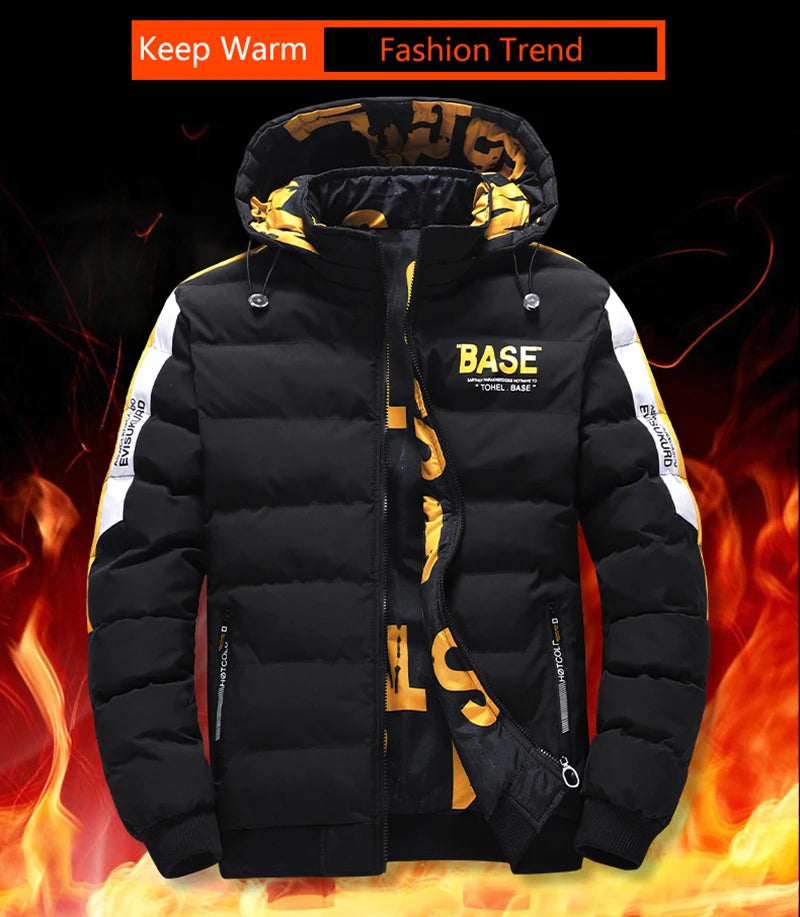 Winter Men's Cotton Jacket Fashion Warm Comfortable Padded Thickened Down Jackets Coat New Double-Sided Clothes Removable Cap