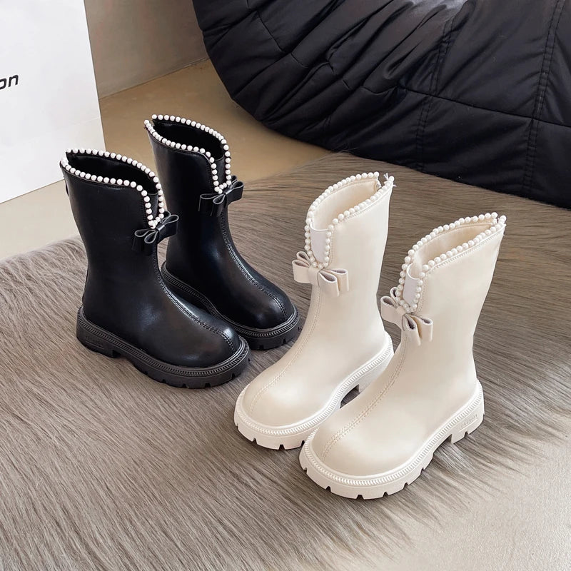 Winter girls' shoes 2025 new soft soled fashionable princess boots anti slip outdoor zipper children's leather boots