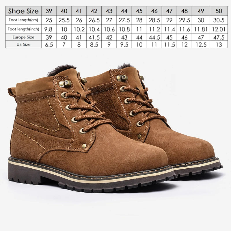 Men Winter Boots Genuine leather Warm Full Grain Leather Men Winter Shoes