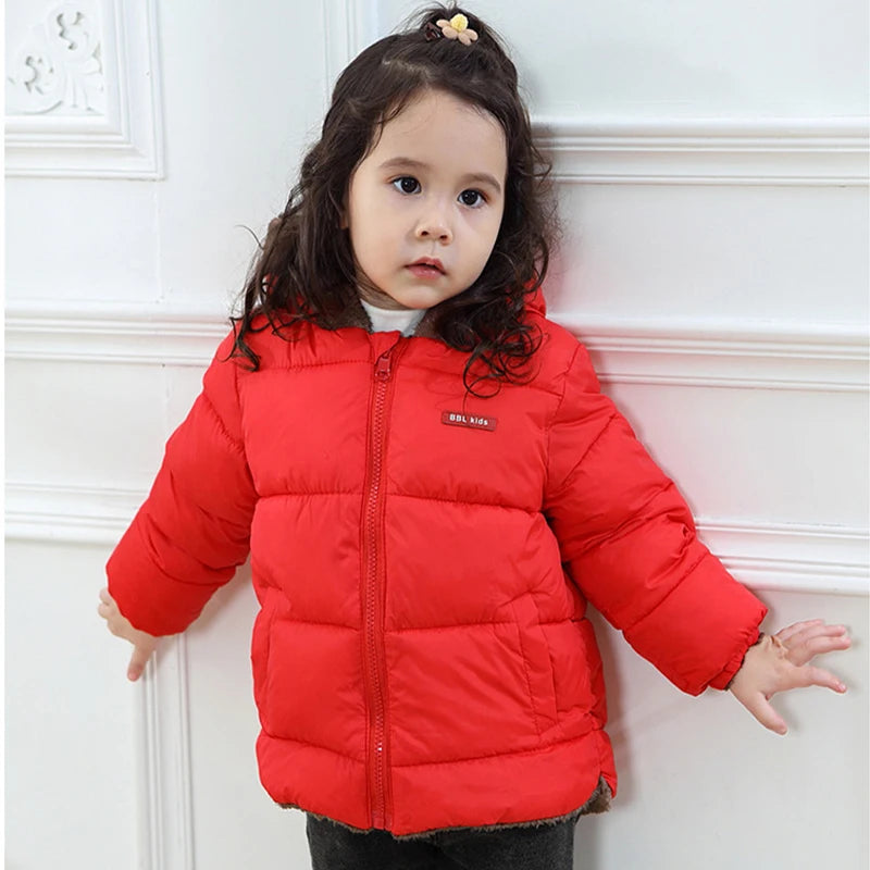Winter Boys Cashmere Padded Jackets Children's Girls Hooded Outerwear Thick Fleece Warm Casual Coat New Christmas Birthday Gift