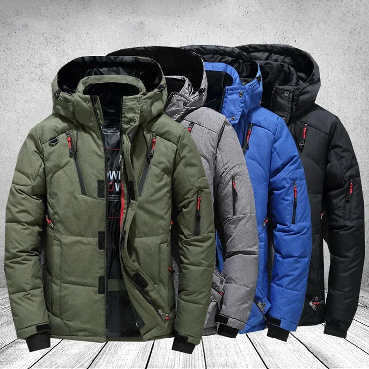 -20 Degree Winter Men White Duck Down Jacket Thick Warm Snow Coat Male Hood Windbreaker Down Parkas Outerwear Sportswear Puffer