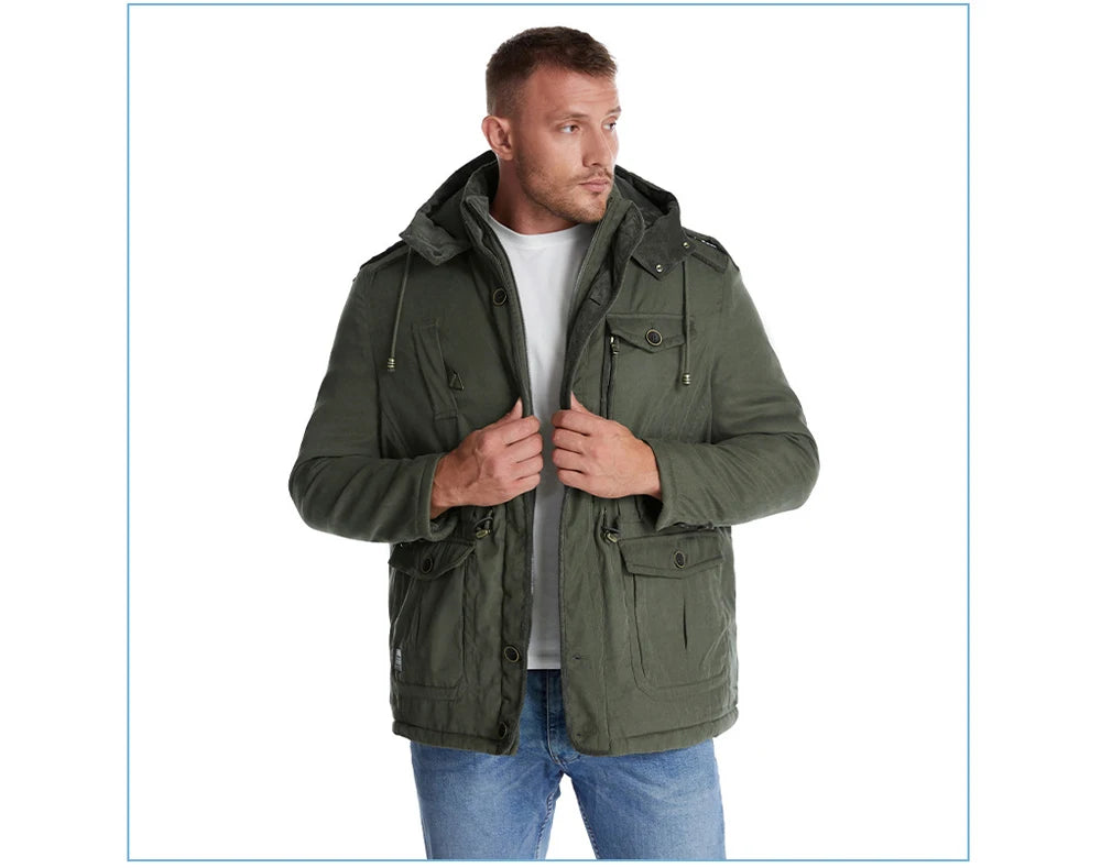 Winter Mens Fleece Warm Jackets Fashion Men Thicken Thermal Tactical Hooded Coats Men Outdoor Multi-pocket Windbreaker Jacket